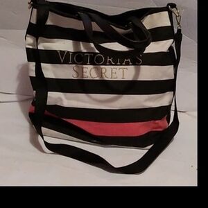 Victoria's Secret Black and White Striped Tote Bag